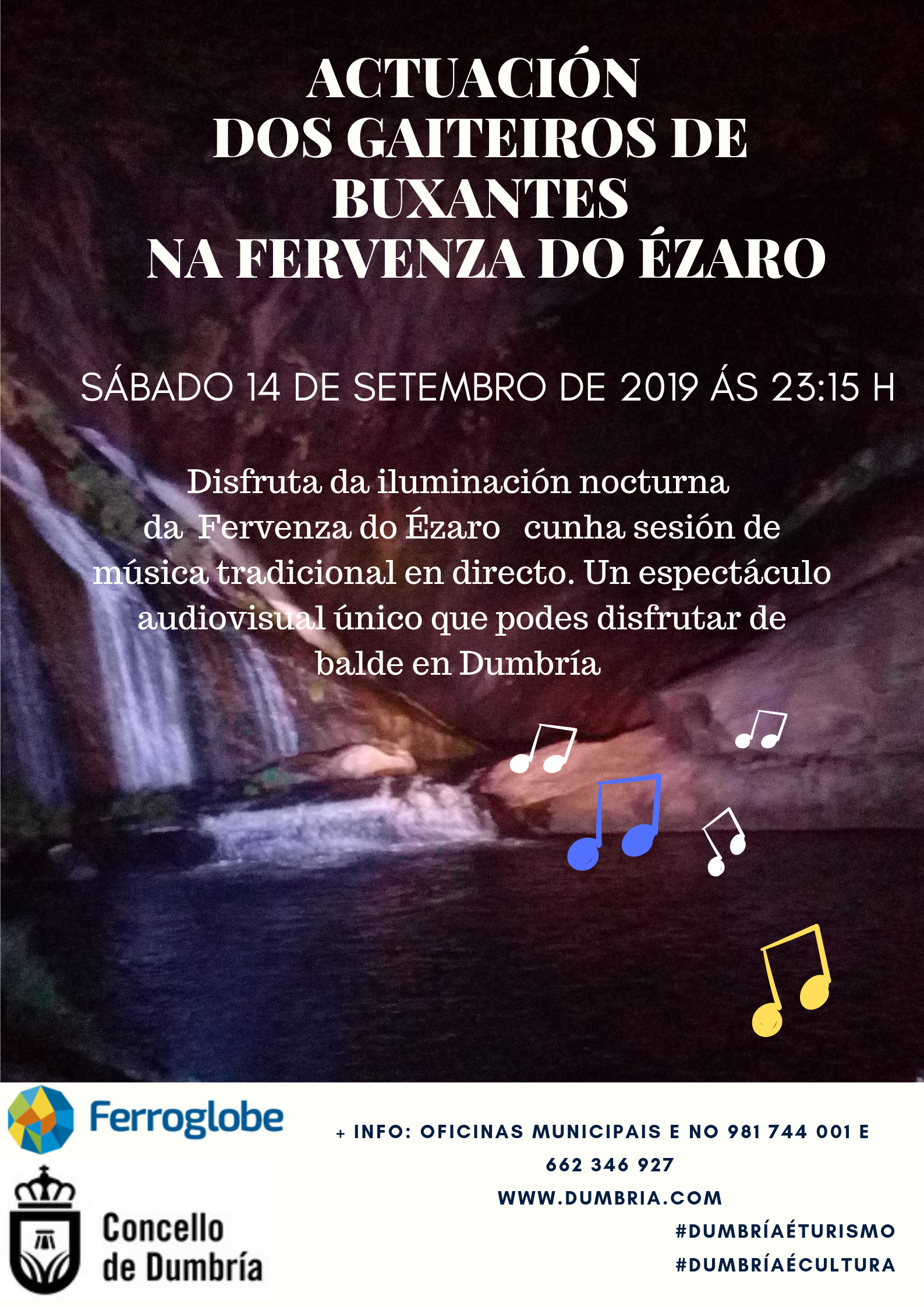 Actuación dos gaiteiros de Buxantes na Fervenza do Ézaro
