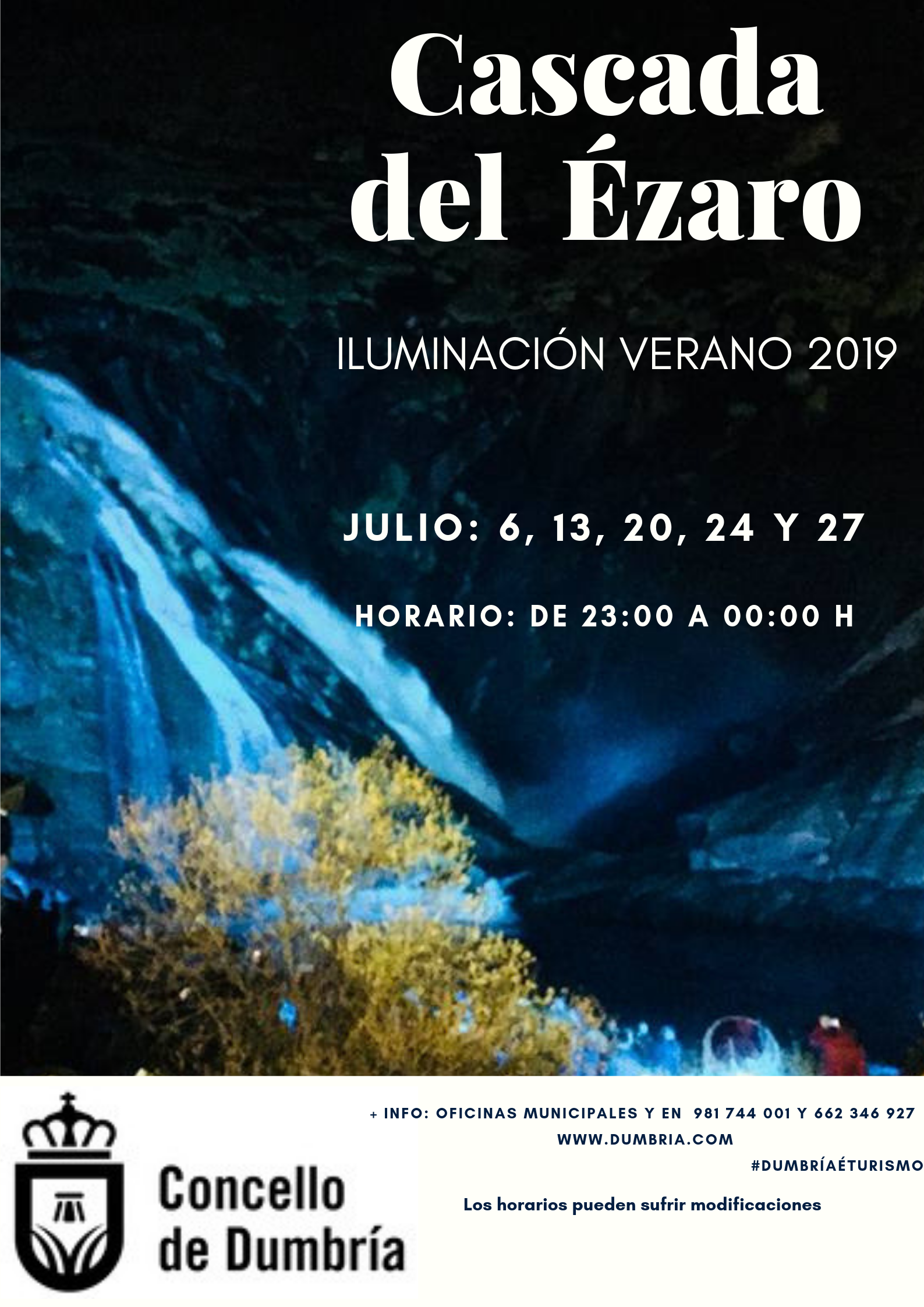 Iluminación de la Cascada O Ézaro. Verano 2019